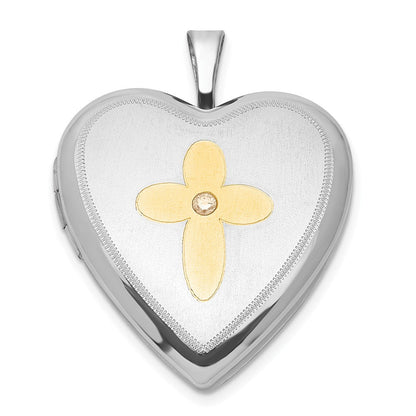 Sterlingsilber Vergoldet Diamant Kreuz 20mm Herz Medaillon