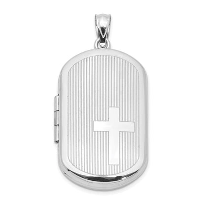 Sterlingsilber Rhodiniert Kreuz Rectangular Medaillon