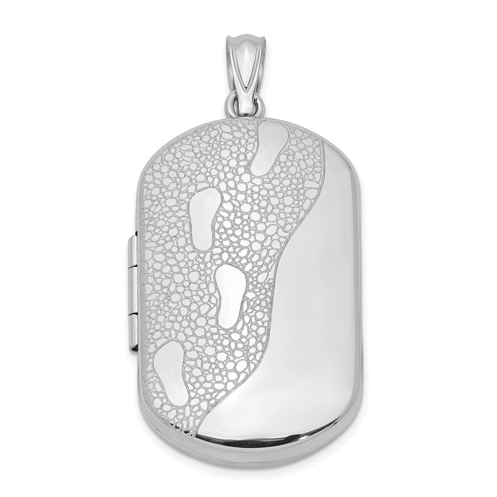 Sterlingsilber Rhodiniert 30mm Footprints Rectangular Medaillon