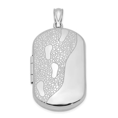 Sterlingsilber Rhodiniert 30mm Footprints Rectangular Medaillon