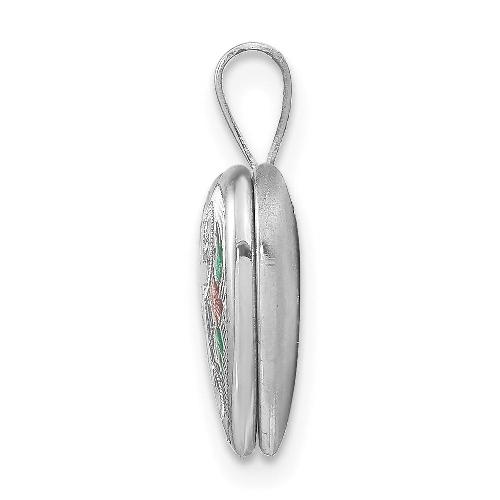 Sterlingsilber Rhodiniert Kreuz mit Emaille Blumen 12mm Herz Medaillon