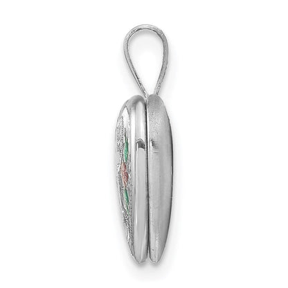 Sterlingsilber Rhodiniert Kreuz mit Emaille Blumen 12mm Herz Medaillon