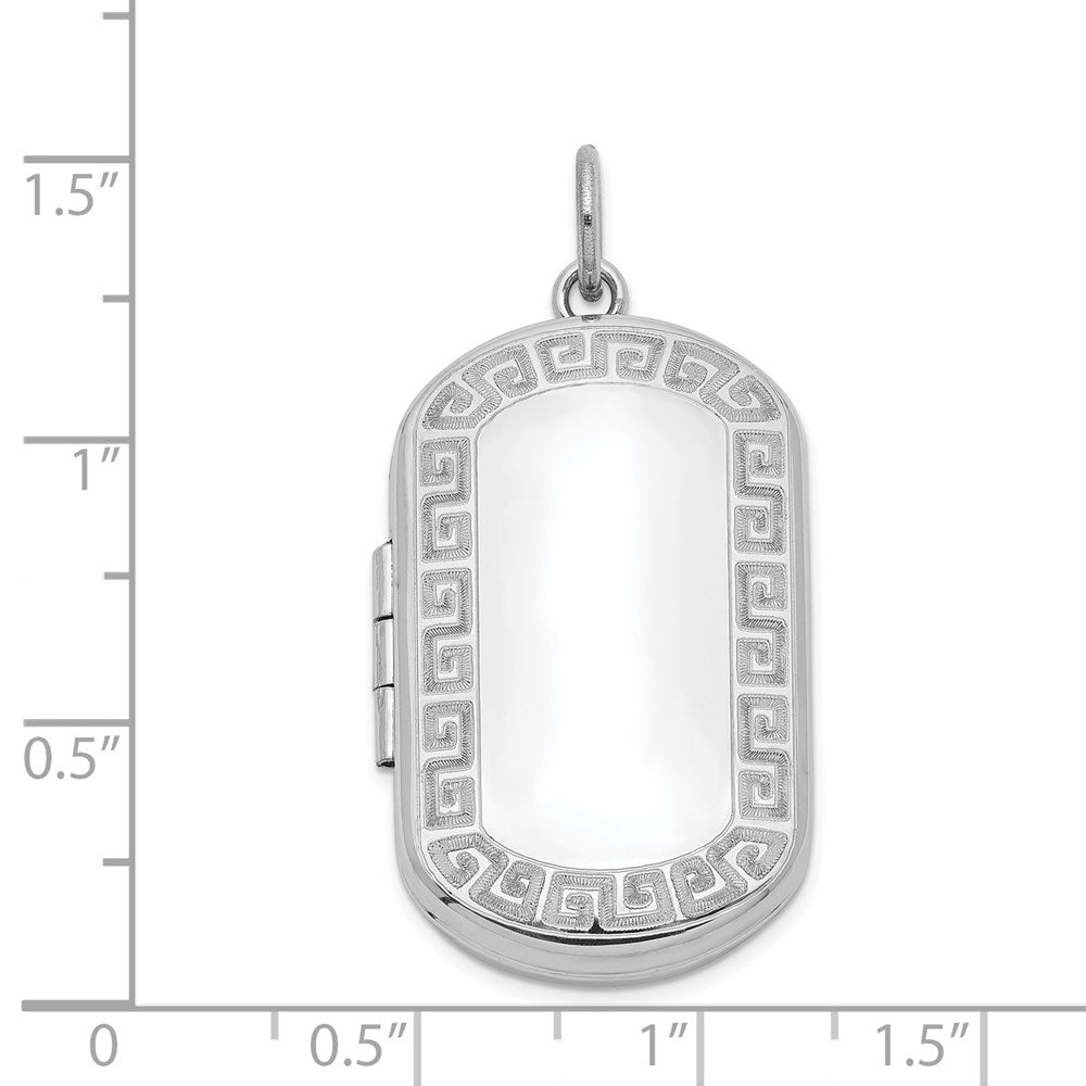 Sterlingsilber Rhodiniert Greek Key Rand Rectangular Medaillon