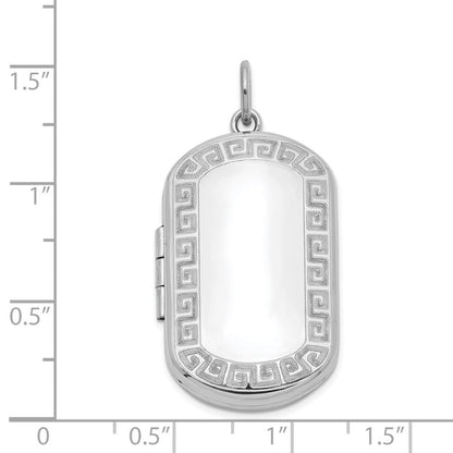 Sterlingsilber Rhodiniert Greek Key Rand Rectangular Medaillon