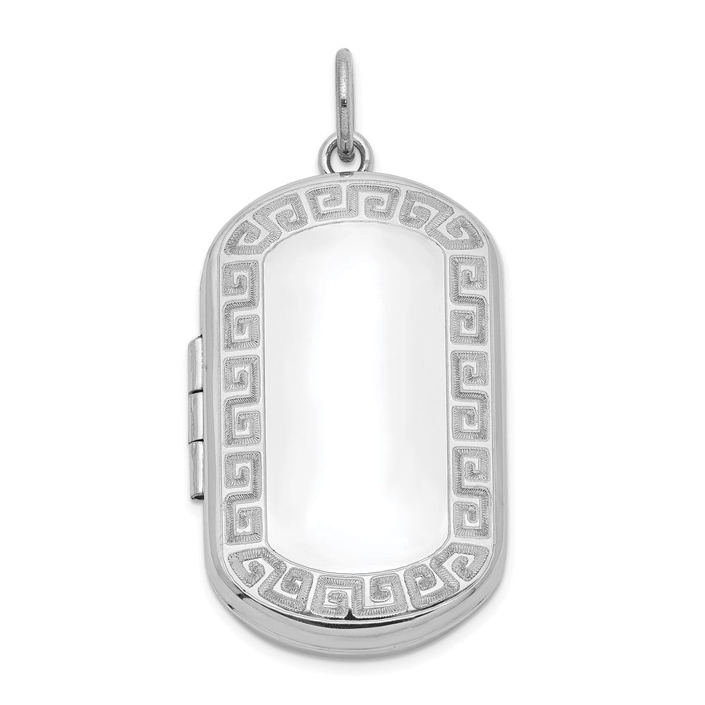 Sterlingsilber Rhodiniert Greek Key Rand Rectangular Medaillon