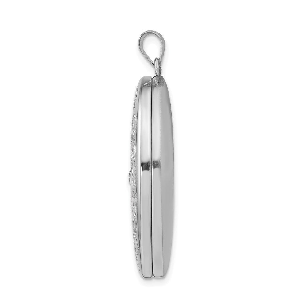 Ovales Medaillon mit Diamant und Wirbelrand aus rhodiniertem Sterlingsilber, 34 mm