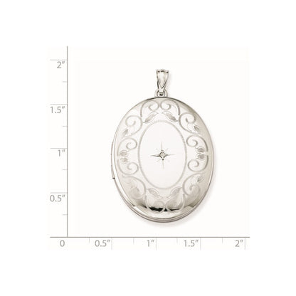 Ovales Medaillon mit Diamant und Wirbelrand aus rhodiniertem Sterlingsilber, 34 mm