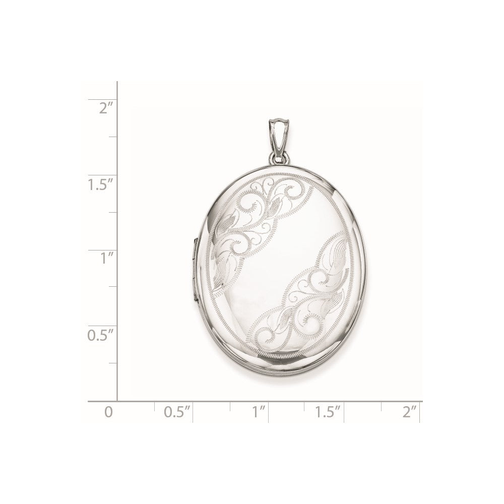 Sterlingsilber Rhodiniert mit Seite Swirls 34mm Oval Medaillon