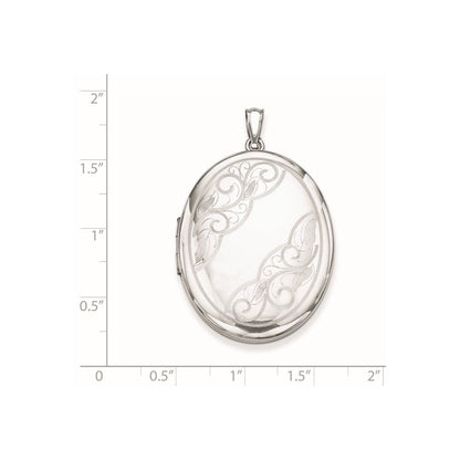 Sterlingsilber Rhodiniert mit Seite Swirls 34mm Oval Medaillon