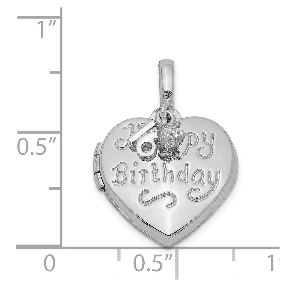 Sterlingsilber Rhodiniert Happy 16th Geburtstag mit Zirkonia Herz Medaillon