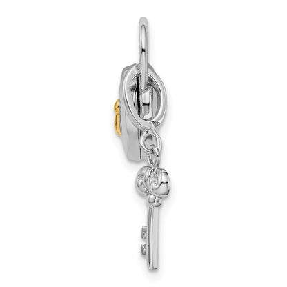 Sterlingsilber Rhod & Vergoldet 10mm Herz Schloss Key Hinge Medaillon Charm