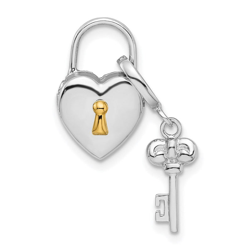 Sterlingsilber Rhod & Vergoldet 10mm Herz Schloss Key Hinge Medaillon Charm