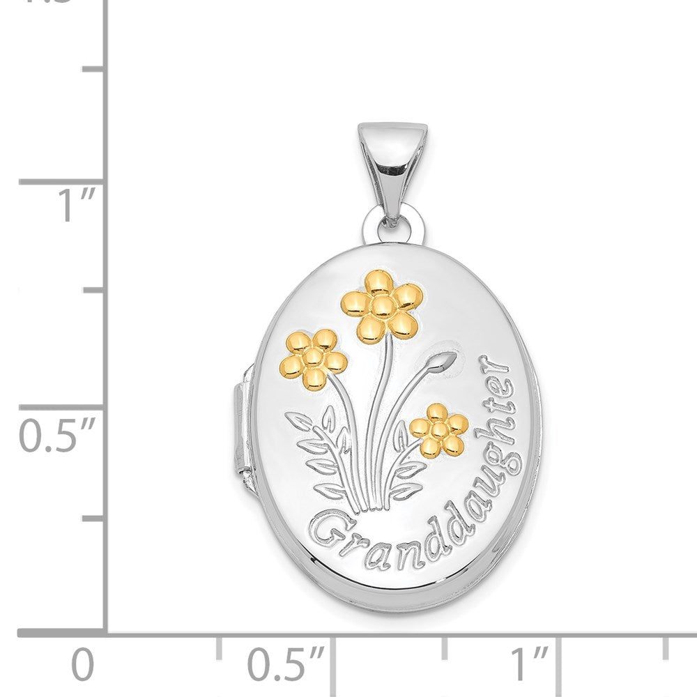 Sterlingsilber Rhodiniert & Vergoldet Blumen Granddaughter Oval Medaillon