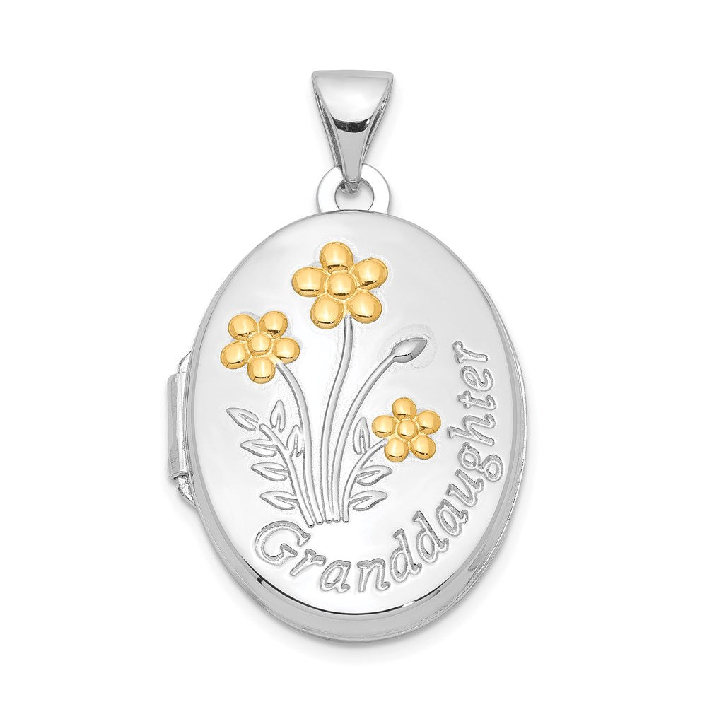 Sterlingsilber Rhodiniert & Vergoldet Blumen Granddaughter Oval Medaillon