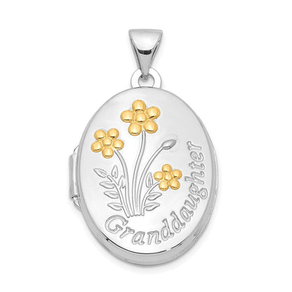 Sterlingsilber Rhodiniert & Vergoldet Blumen Granddaughter Oval Medaillon