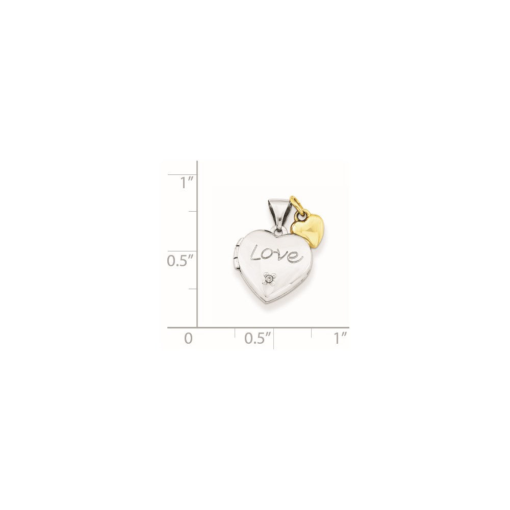 Herz-Medaillon Charm aus Sterlingsilber, rhodiniert und vergoldet, mit Diamant