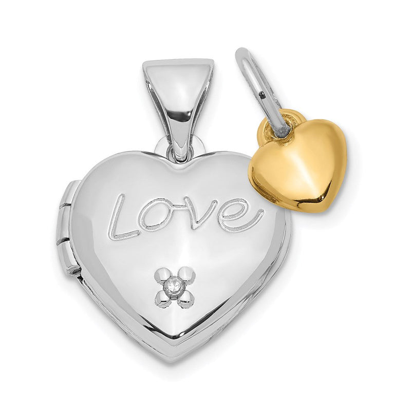 Herz-Medaillon Charm aus Sterlingsilber, rhodiniert und vergoldet, mit Diamant