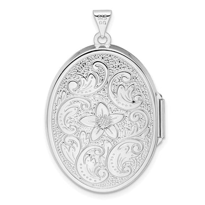 Sterlingsilber Rhodiniert Wendbar Blumen Wirbel Oval Medaillon