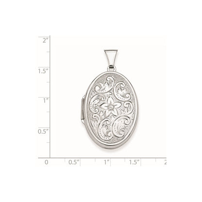 Sterlingsilber Rhodiniert Wendbar Blumen Wirbel Oval Medaillon