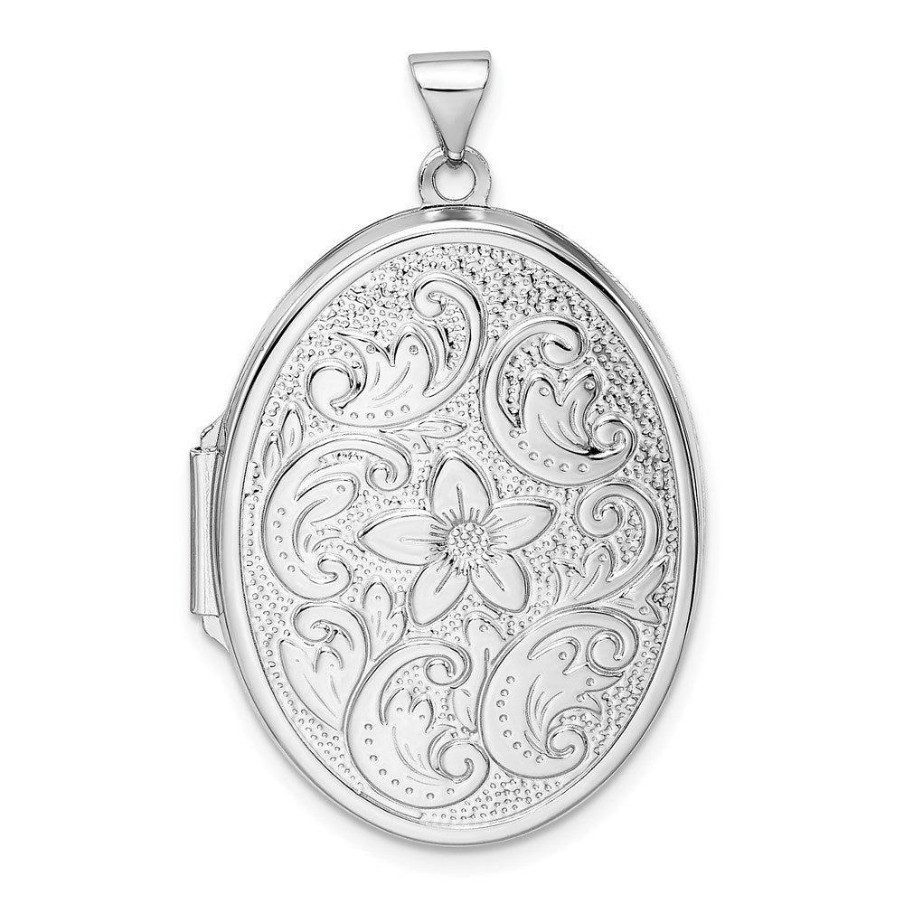 Sterlingsilber Rhodiniert Wendbar Blumen Wirbel Oval Medaillon