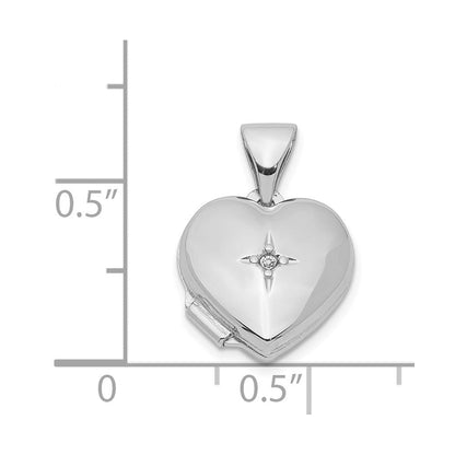 Sterlingsilber Rhodiniert Diamant 12mm Herz Medaillon