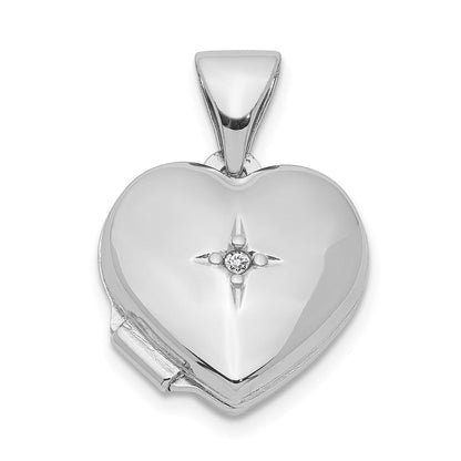 Sterlingsilber Rhodiniert Diamant 12mm Herz Medaillon