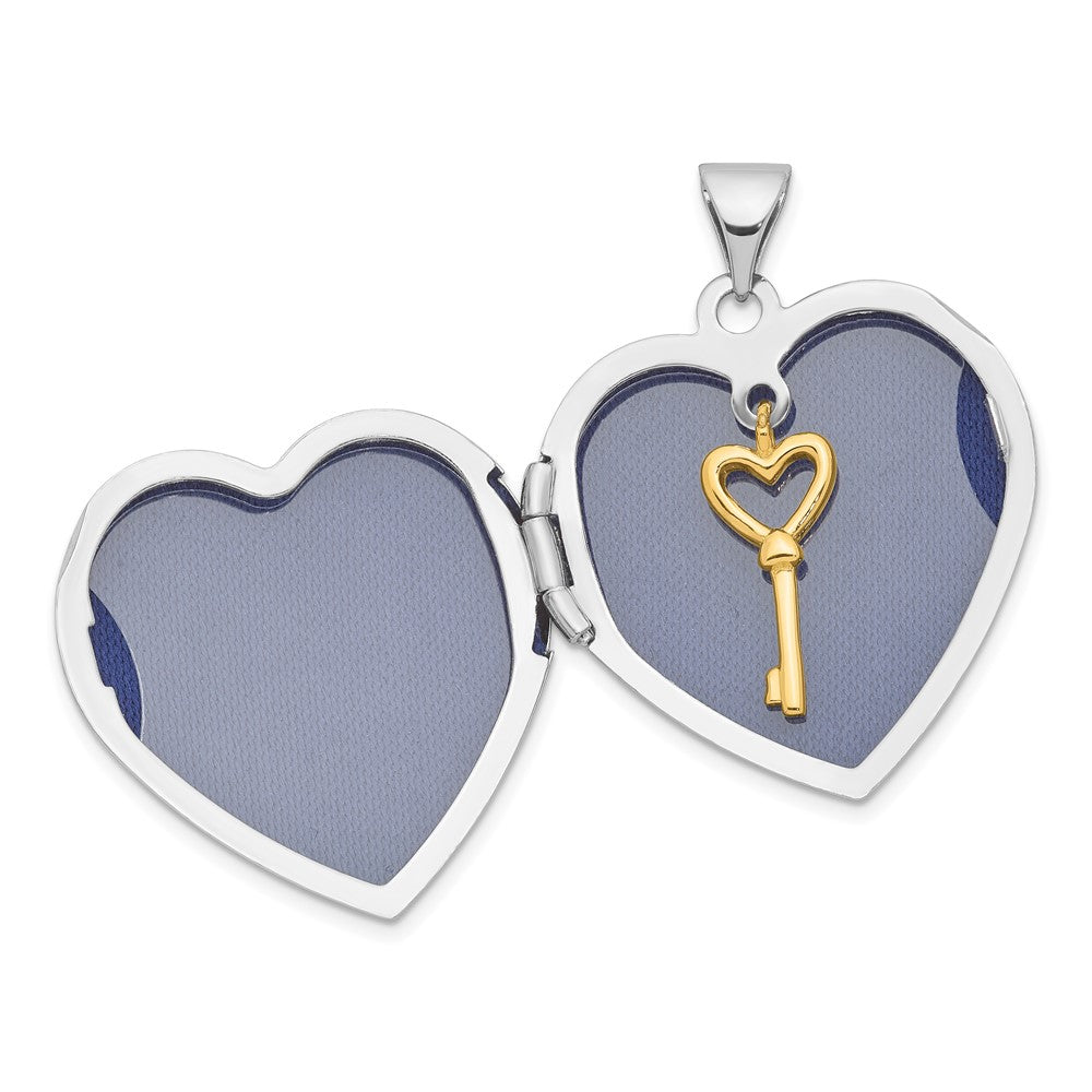 Sterlingsilber Rhodium & Vergoldet mit Key Charm Inside 21mm Herz Medaillon