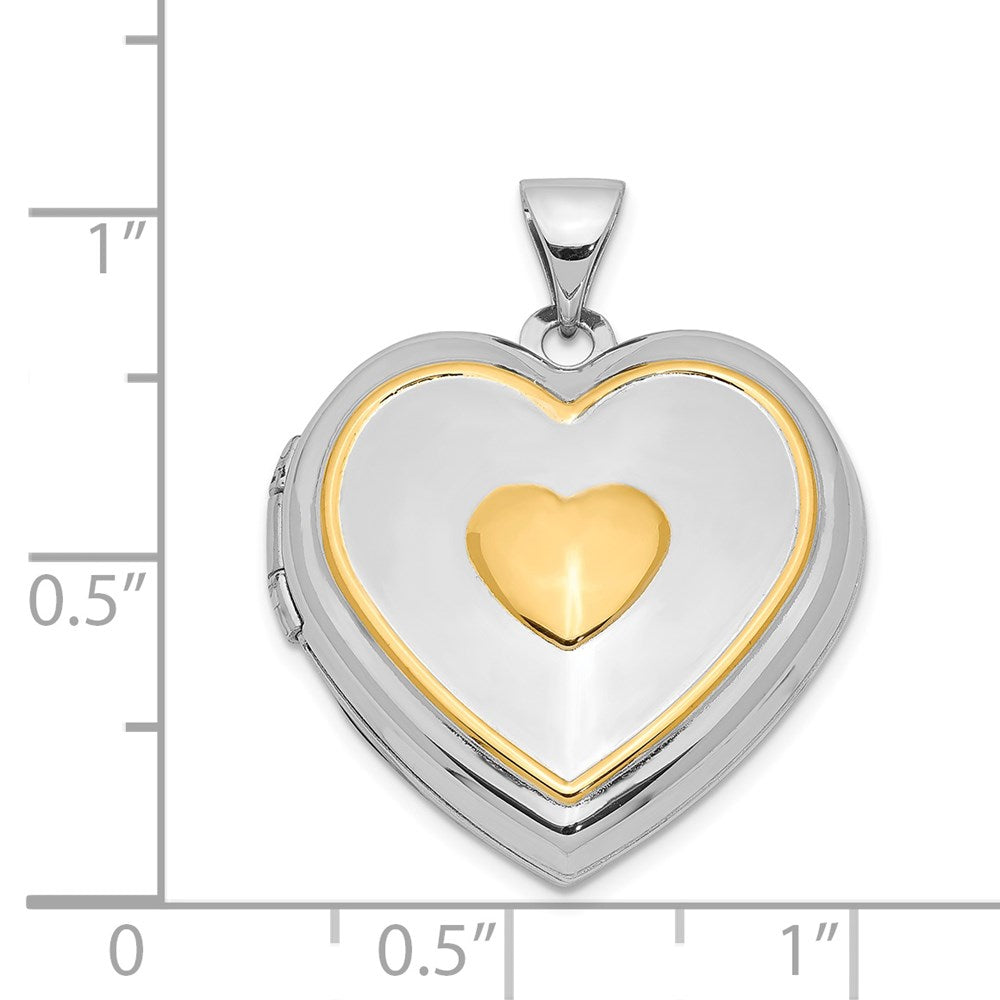 Sterlingsilber Rhodium & Vergoldet mit Key Charm Inside 21mm Herz Medaillon