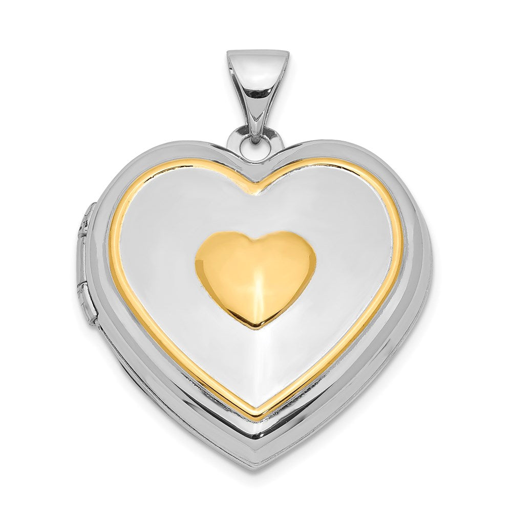Sterlingsilber Rhodium & Vergoldet mit Key Charm Inside 21mm Herz Medaillon