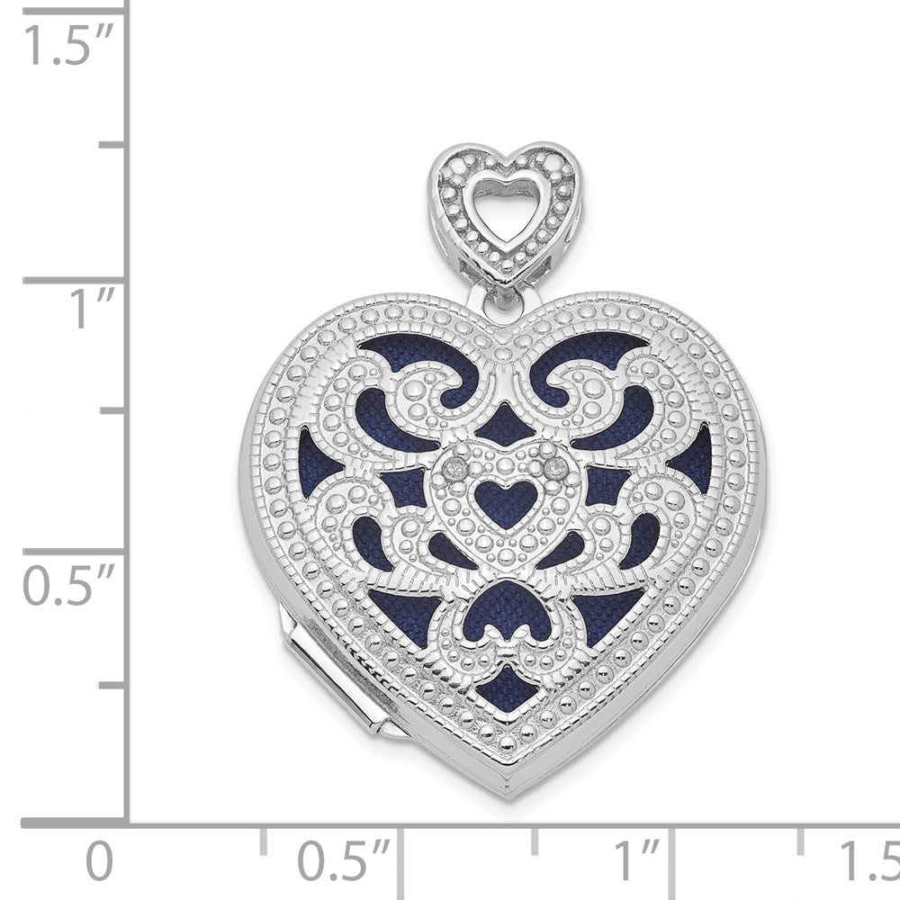 Sterlingsilber Rhodiniert 24mm mit Diamant Vintage Herz Medaillon