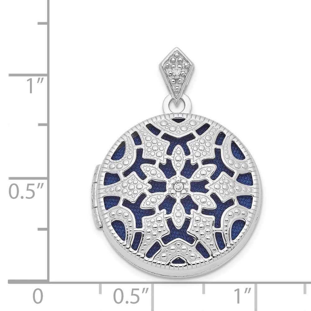 Sterlingsilber Rhodiniert 20mm Rund mit Diamant Vintage Medaillon