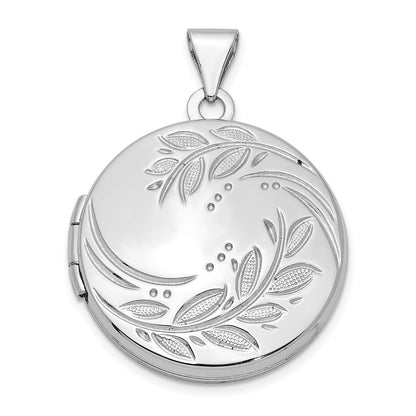 Sterlingsilber Rhodiniert 20mm Rund Blatt Blumen Medaillon