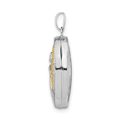 Sterlingsilber Rhodiniert & Vergoldet Schutzengel Engel Oval Medaillon