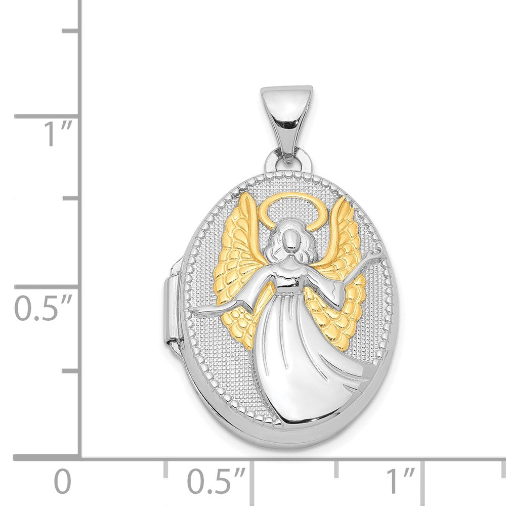Sterlingsilber Rhodiniert & Vergoldet Schutzengel Engel Oval Medaillon