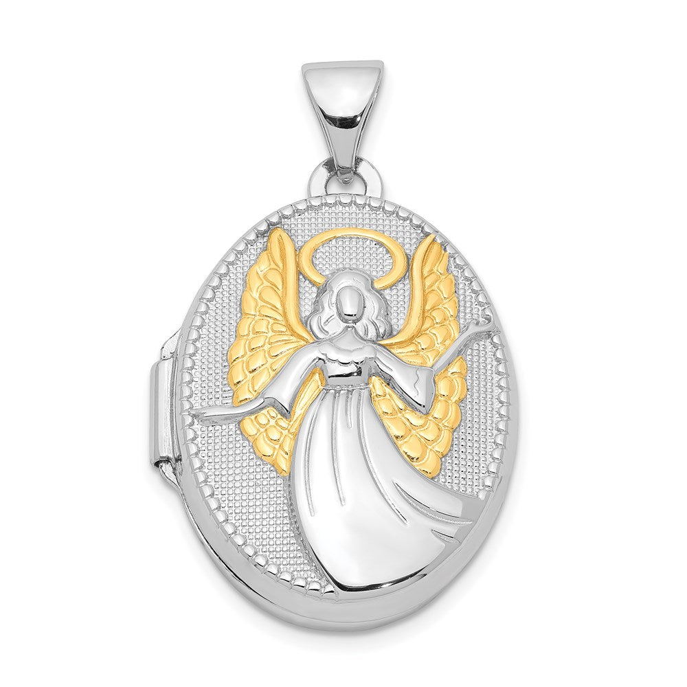 Sterlingsilber Rhodiniert & Vergoldet Schutzengel Engel Oval Medaillon