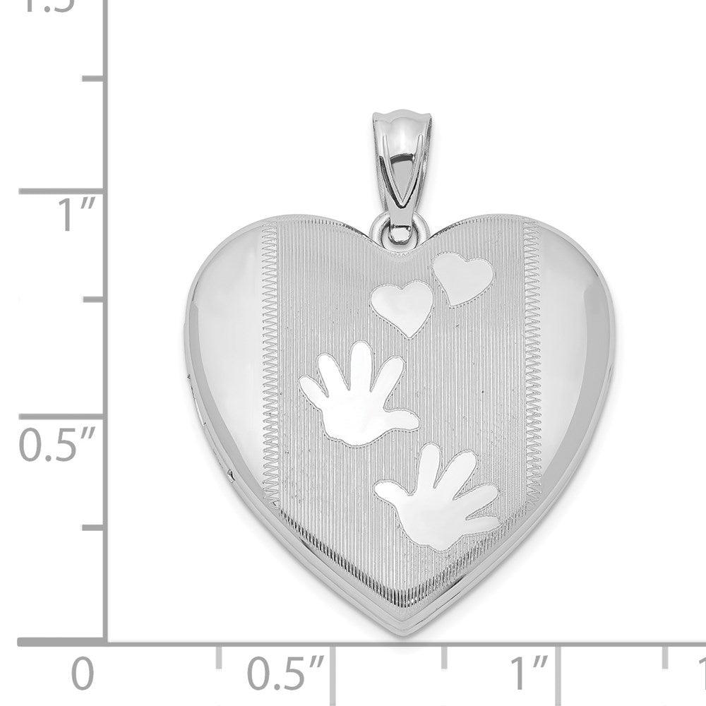 Sterlingsilber Rhodiniert Handprints Herz Medaillon