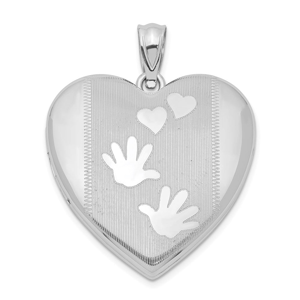 Sterlingsilber Rhodiniert Handprints Herz Medaillon