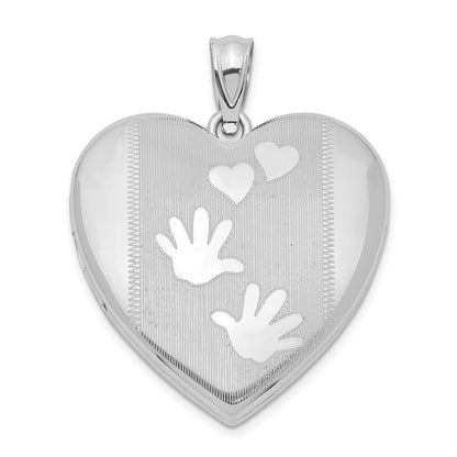 Sterlingsilber Rhodiniert Handprints Herz Medaillon
