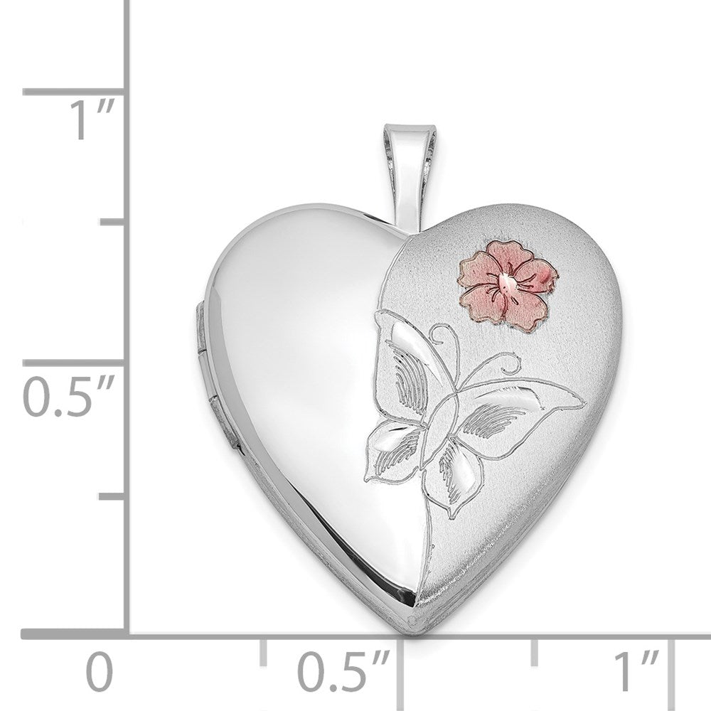 Sterlingsilber Rhodiniert Emailliert Blume Schmetterling Herz Medaillon