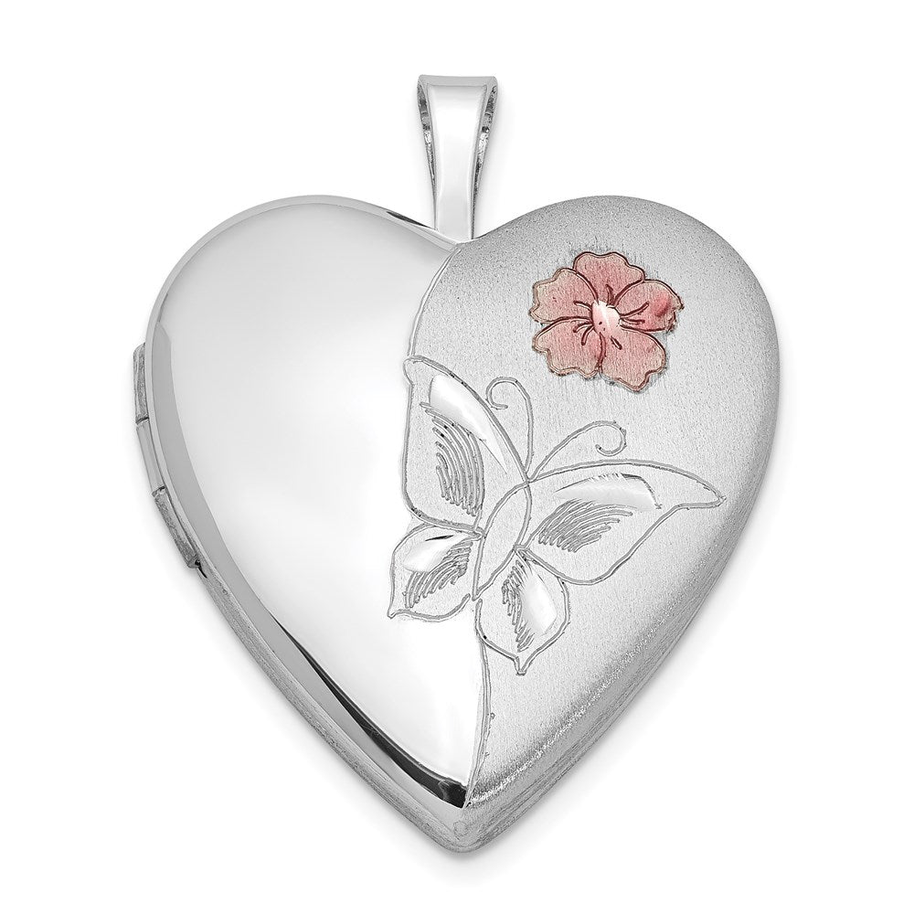 Sterlingsilber Rhodiniert Emailliert Blume Schmetterling Herz Medaillon