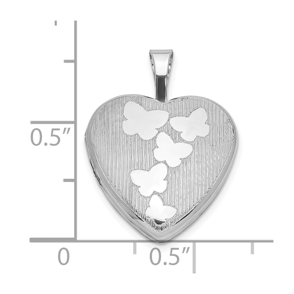 Sterlingsilber Poliert & Striped Butterflies Herz Medaillon