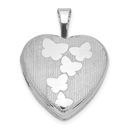 Sterlingsilber Poliert & Striped Butterflies Herz Medaillon