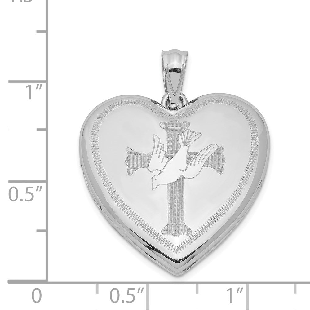 Sterlingsilber Rhodiniert Taube mit Kreuz Herz Medaillon