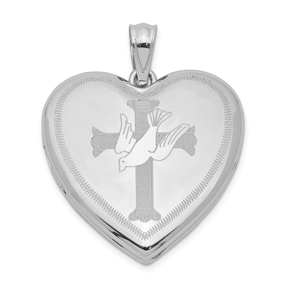 Sterlingsilber Rhodiniert Taube mit Kreuz Herz Medaillon