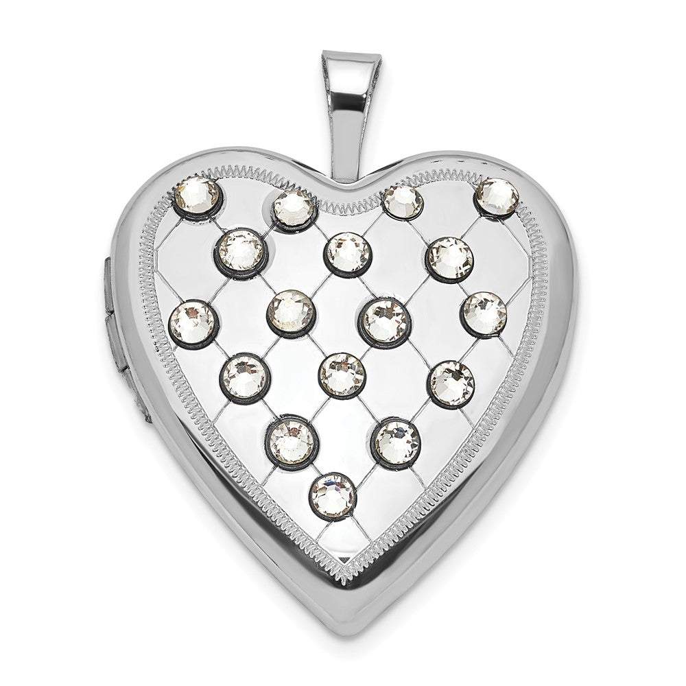 Sterlingsilber Poliert Kristall Herz Medaillon