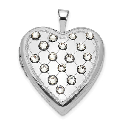 Sterlingsilber Poliert Kristall Herz Medaillon