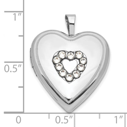 Sterlingsilber Poliert Kristall Herz Medaillon