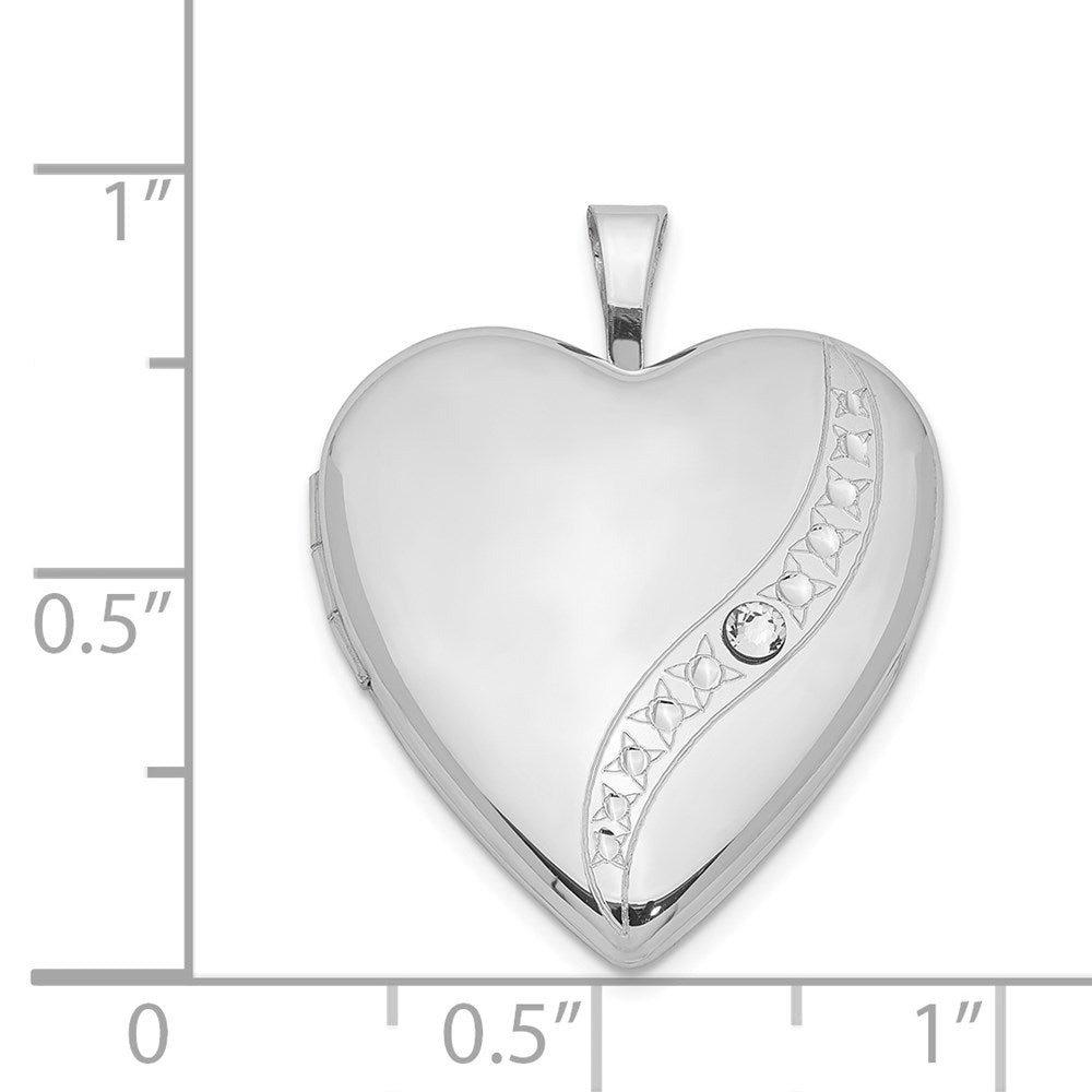 Sterlingsilber Rhodiniert Kristall Herz Medaillon
