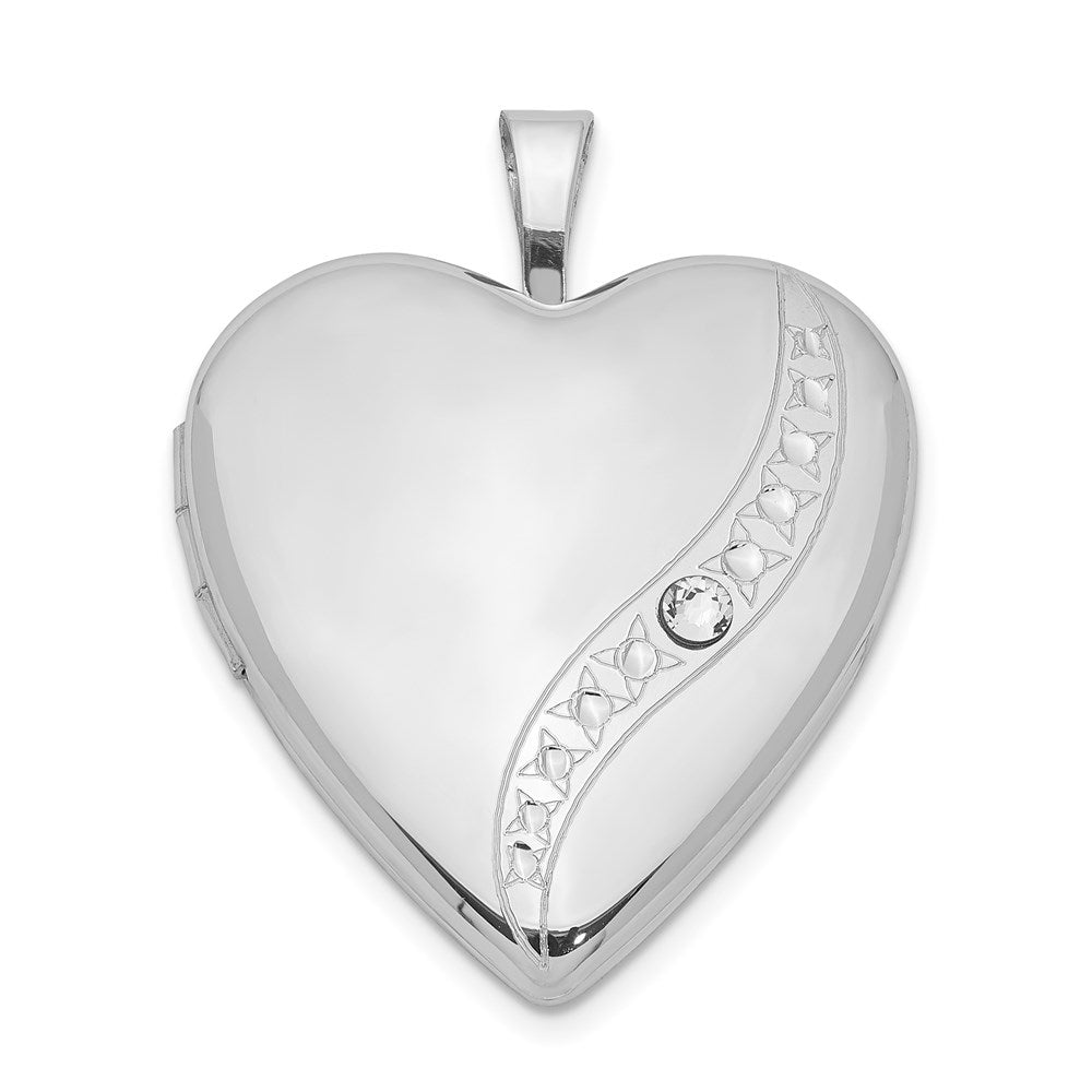 Sterlingsilber Rhodiniert Kristall Herz Medaillon