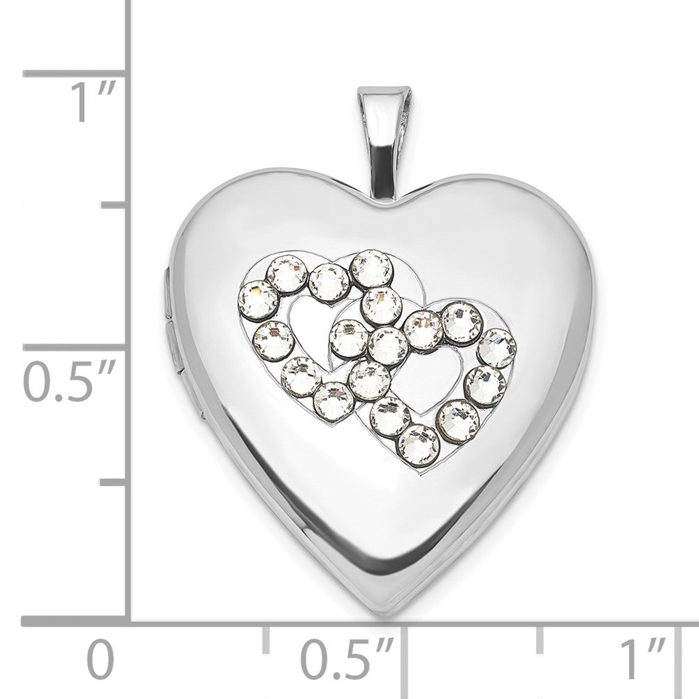 Sterlingsilber Poliert Kristall Doppelt Herzen Herz Medaillon